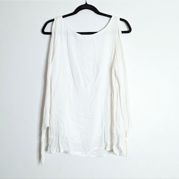 Soft Surroundings Crinkle Cold Shoulder Tie Sleeve Blouse White Small - Picture 2 of 7